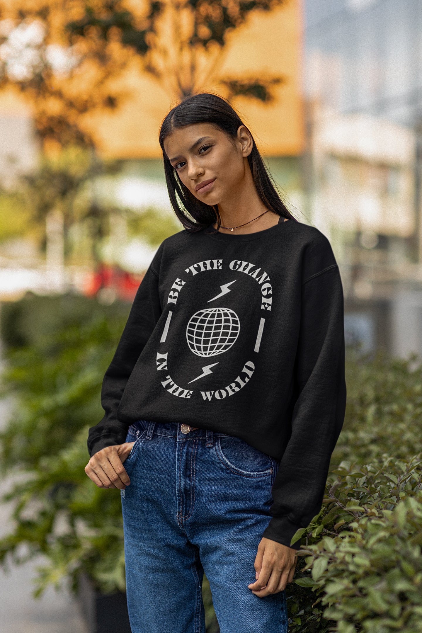 Be the Change in the World - Black Crewneck Sweatshirt