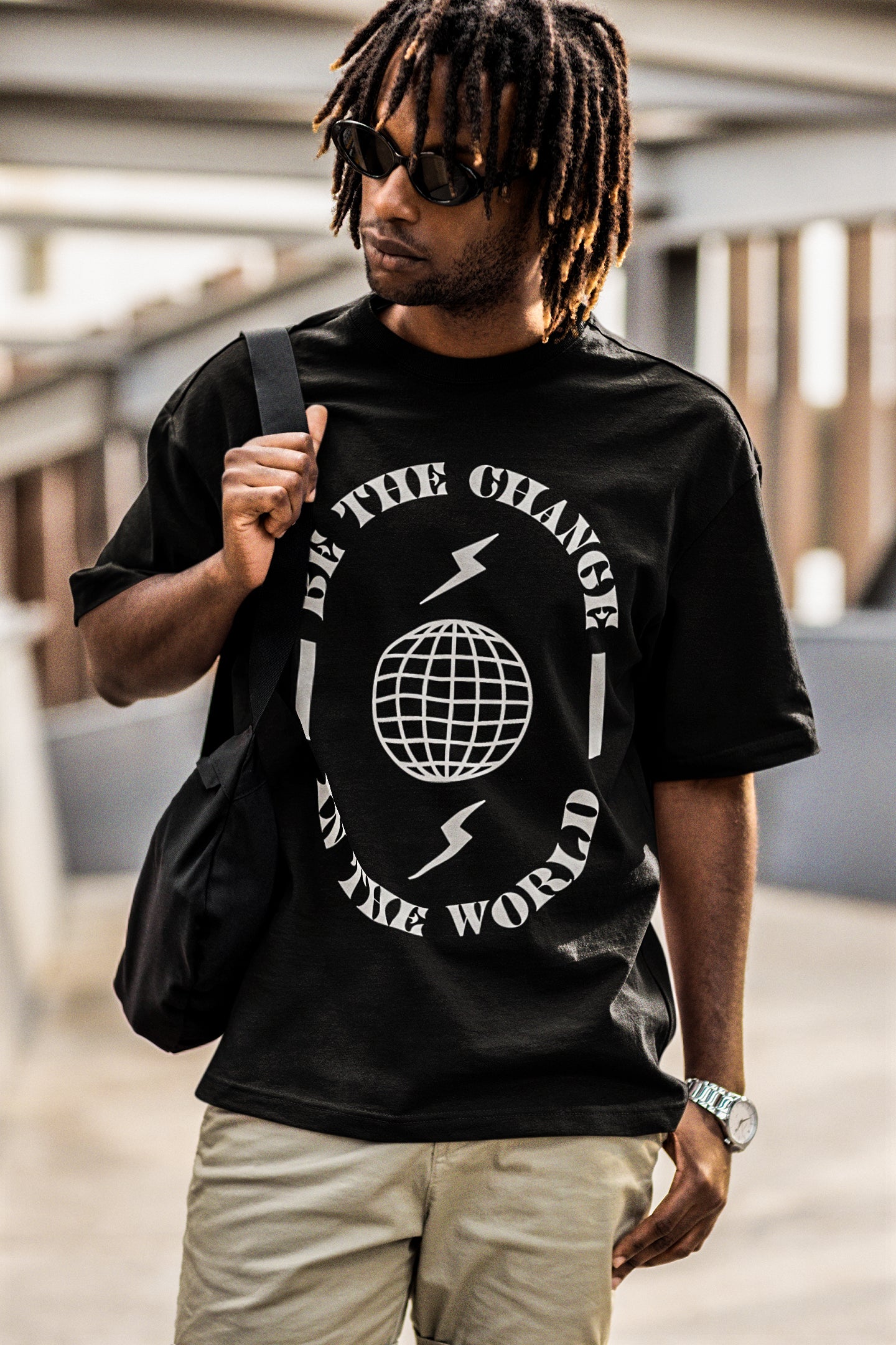 Be the Change in the World - Black Oversized Tee