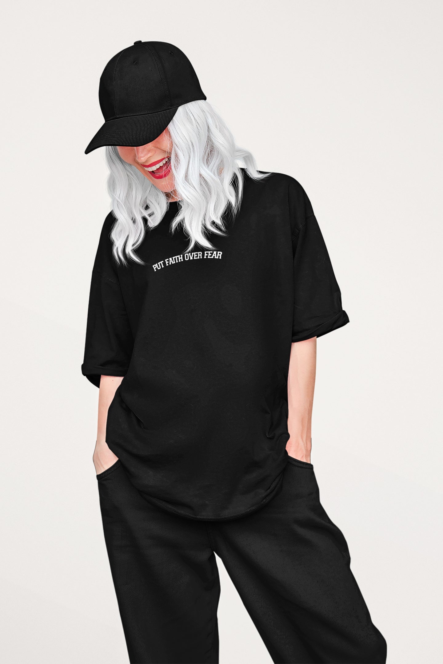 Put Faith Over Fear - Black Oversized Tee