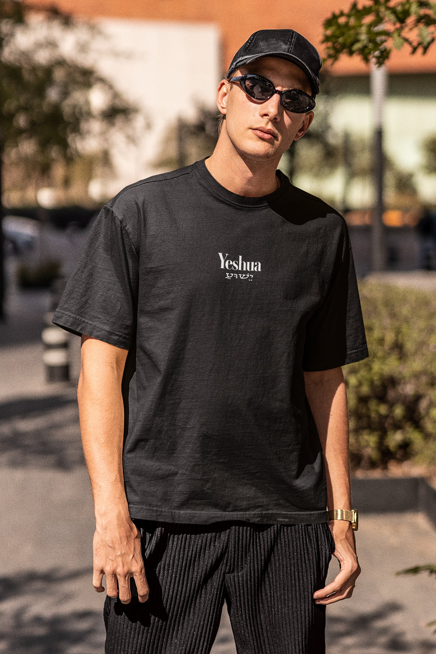 Yeshua with Hebrew Text - Black Oversized Tee